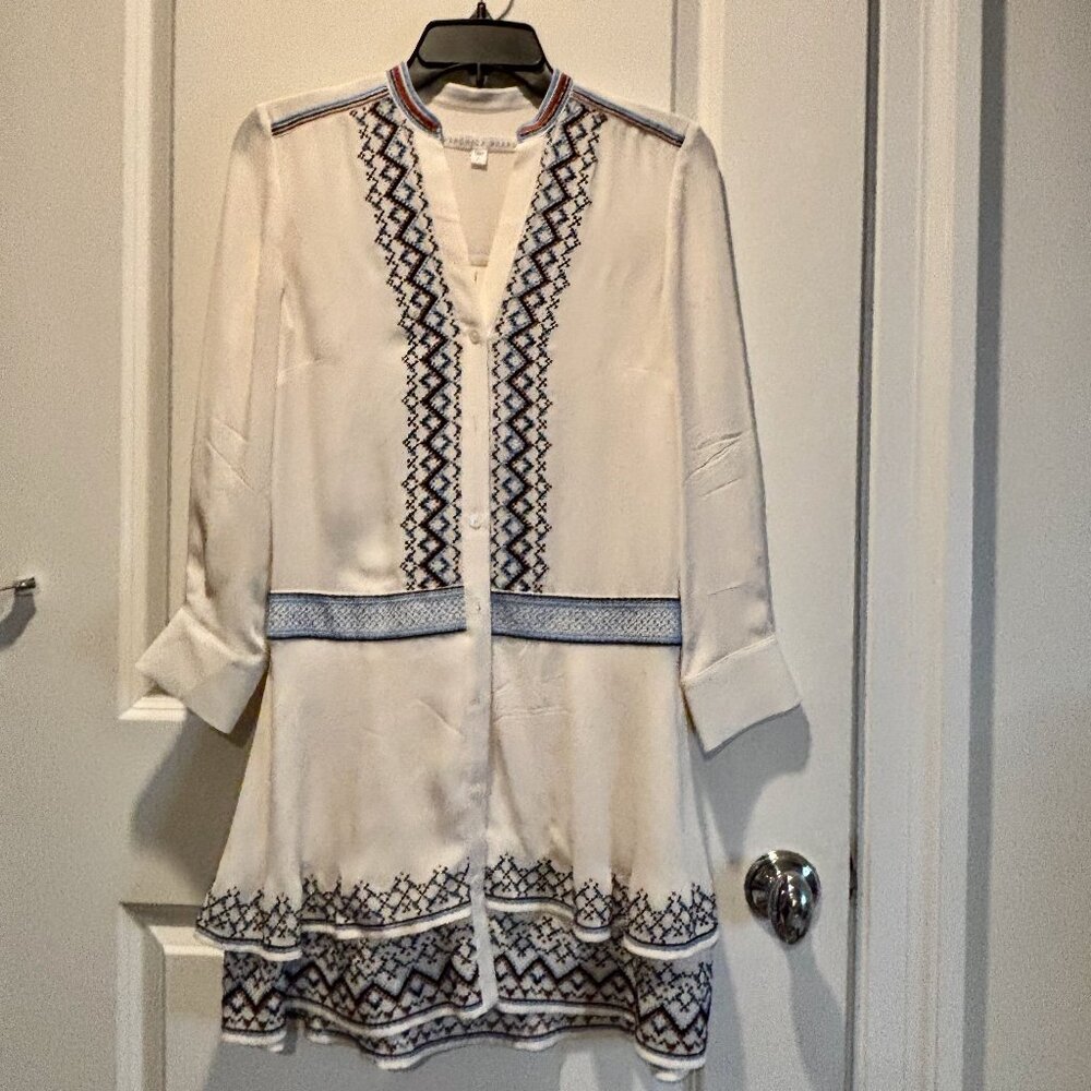 VERONICA BEARD Sloane Tiered Embroidered Dress White  Sz 0